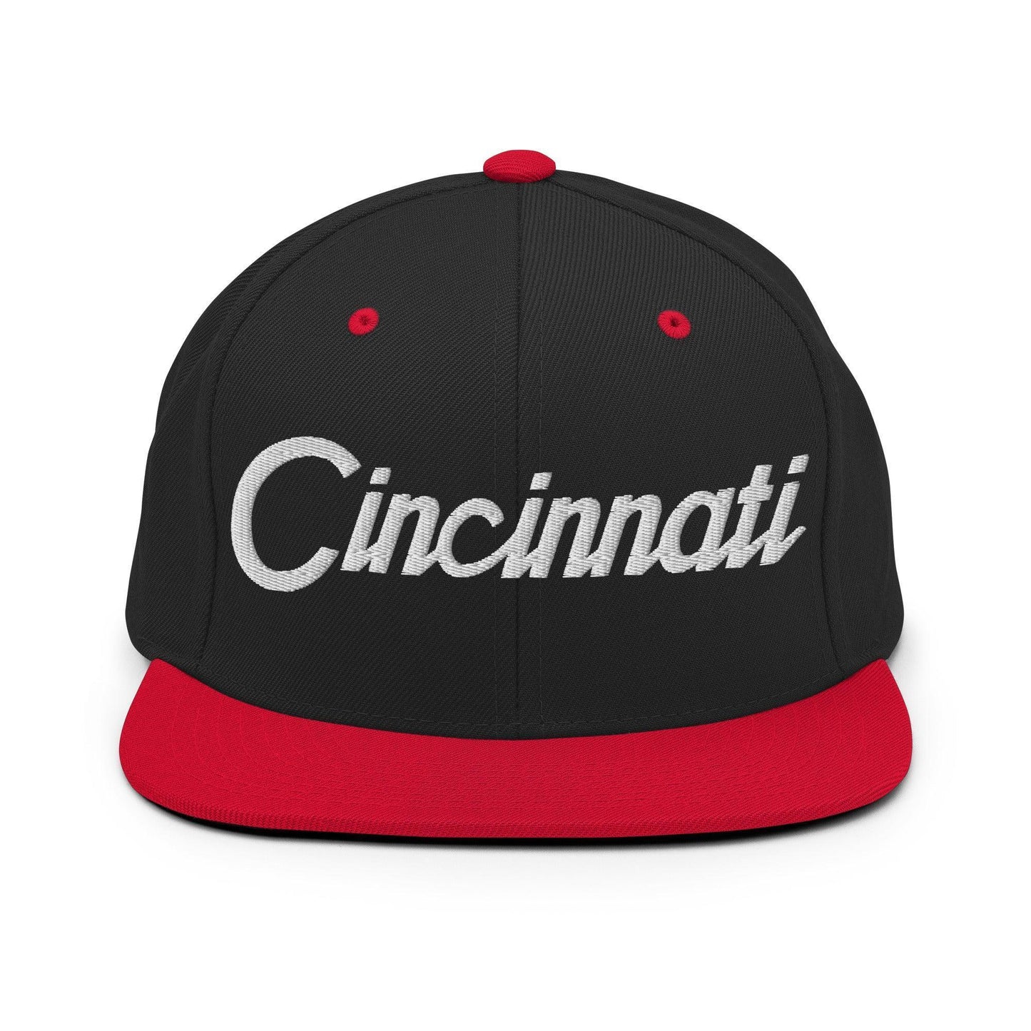 Cincinnati Script Snapback Hat Black Red