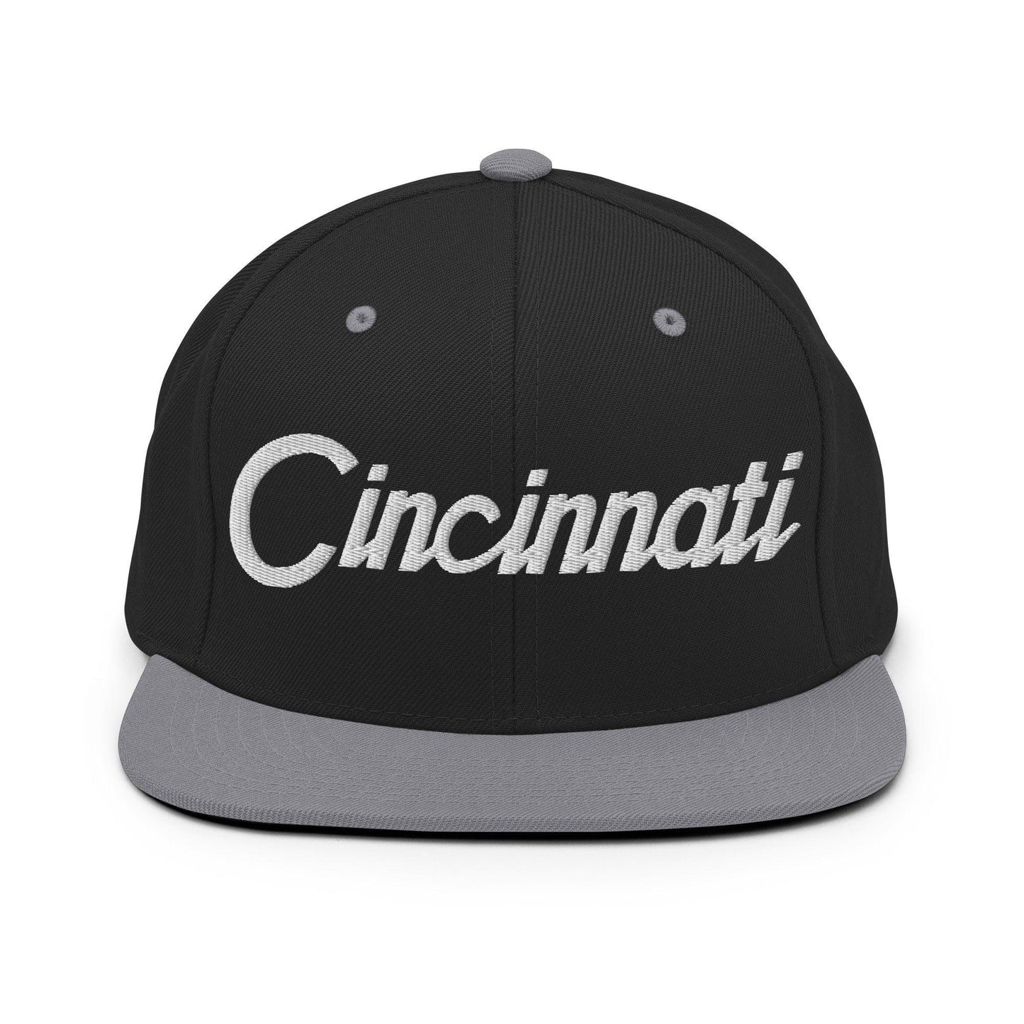 Cincinnati Script Snapback Hat Black Silver