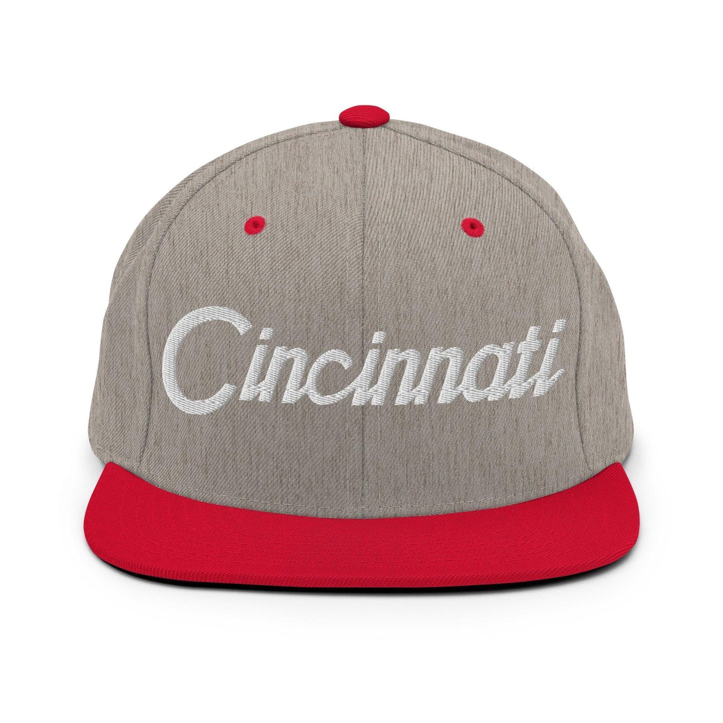 Cincinnati Script Snapback Hat Heather Grey Red