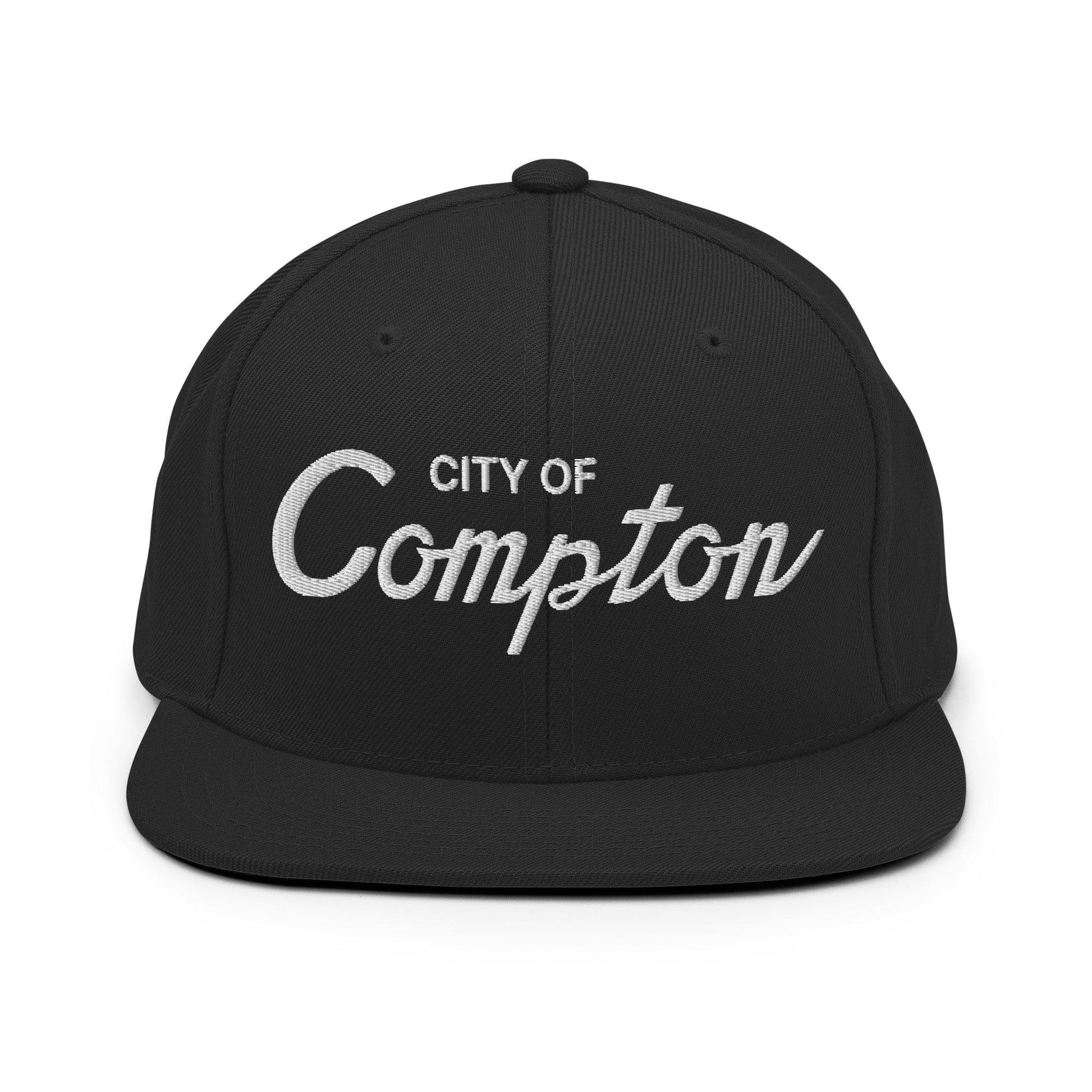 City of Compton II Vintage Sports Script Snapback Hat t Black