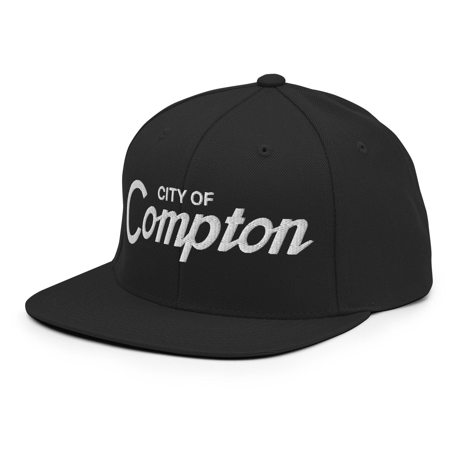 City of Compton Vintage Sports Script Snapback Hat Black