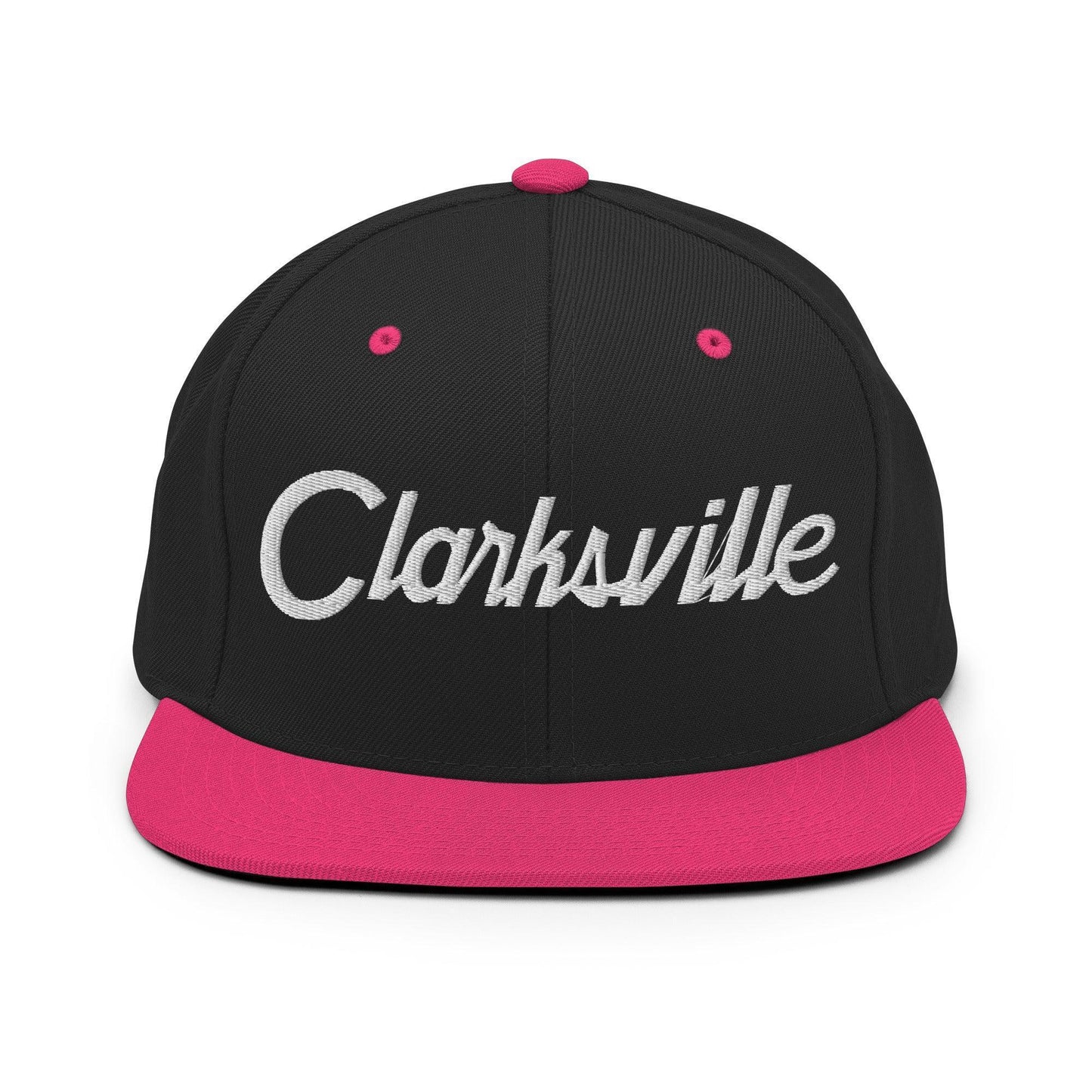 Clarksville Script Snapback Hat Black Neon Pink