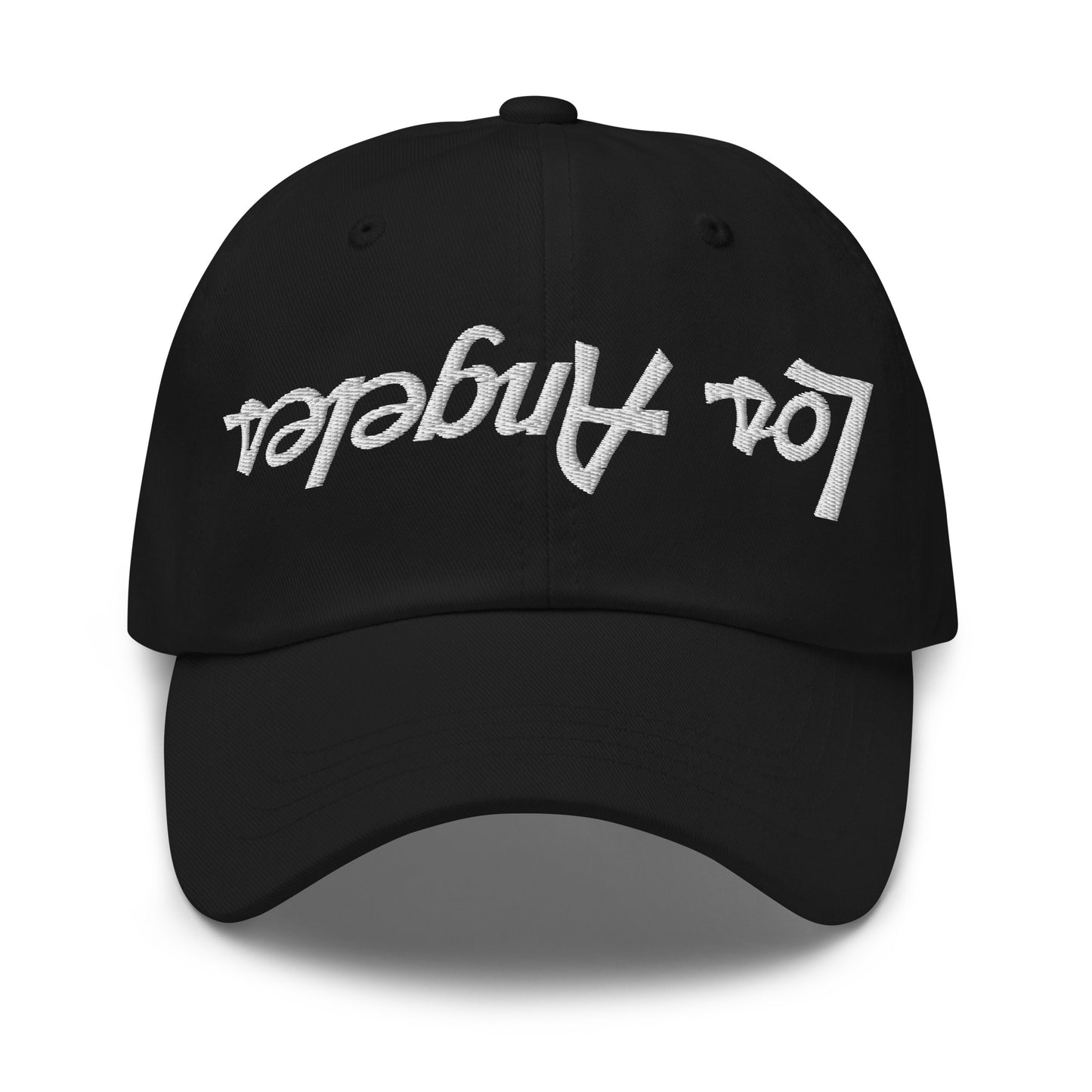 Upside Down Los Angeles LA Vintage Sports Script Embroidered Dad Hat Black