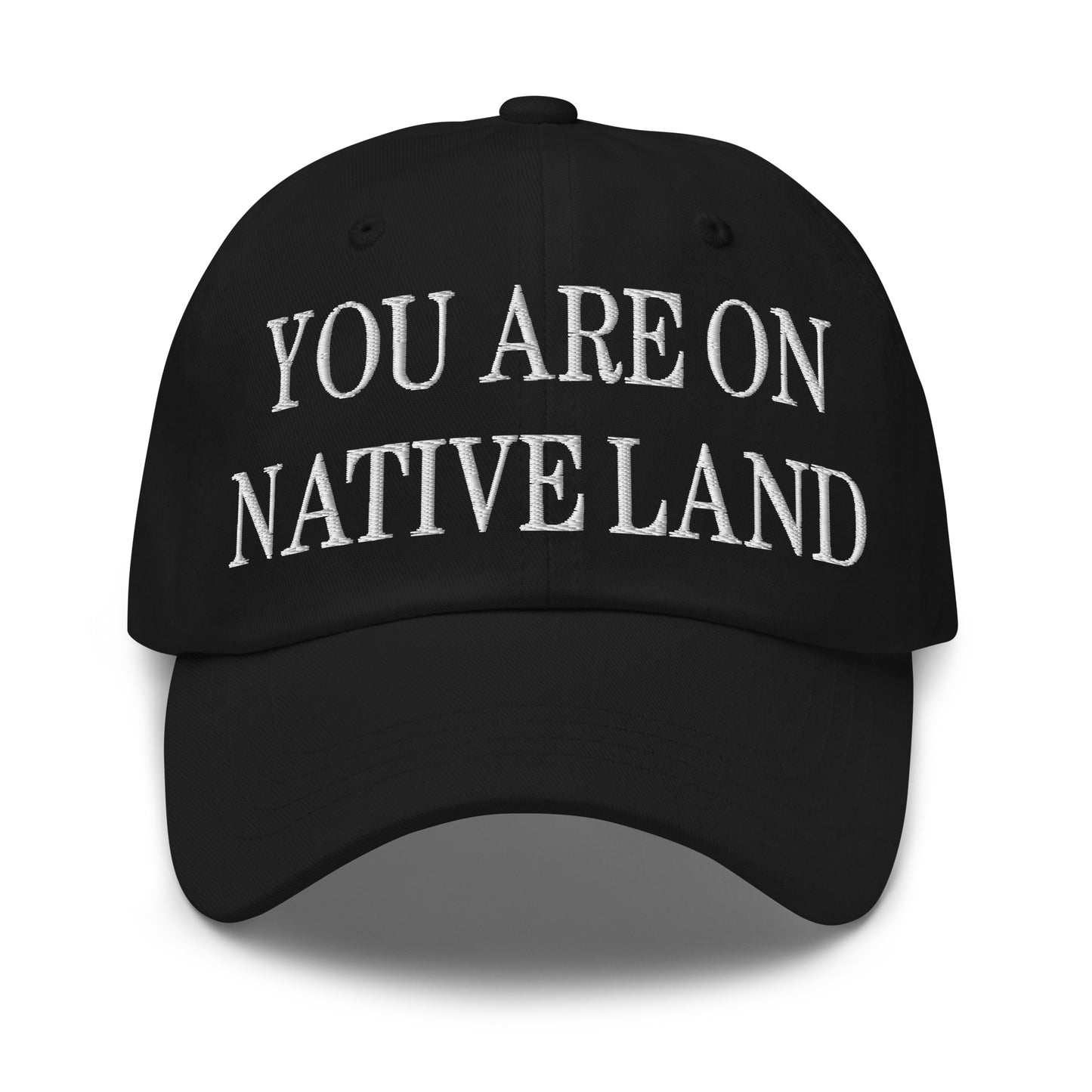 You Are On Native Land Embroidered Dad Hat Black