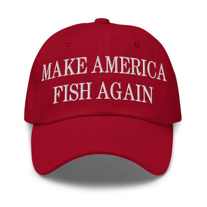 Make America Fish Again Embroidered Dad Hat Cranberry