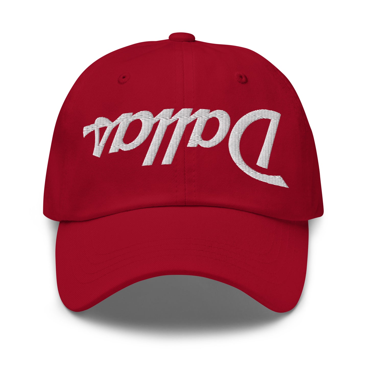 Upside Down Dallas Vintage Sports Script Embroidered Dad Hat Cranberry