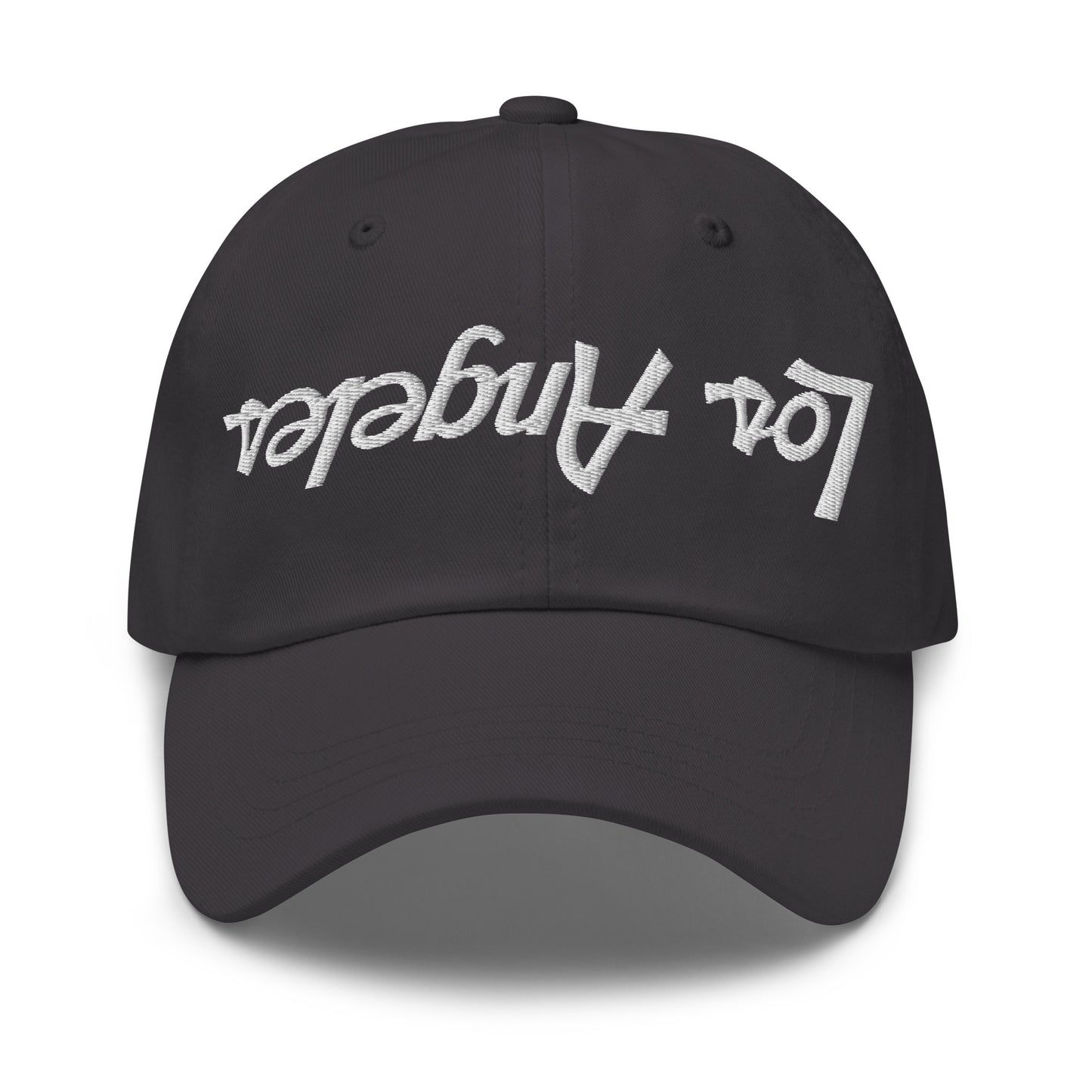 Upside Down Los Angeles LA Vintage Sports Script Embroidered Dad Hat Dark Grey