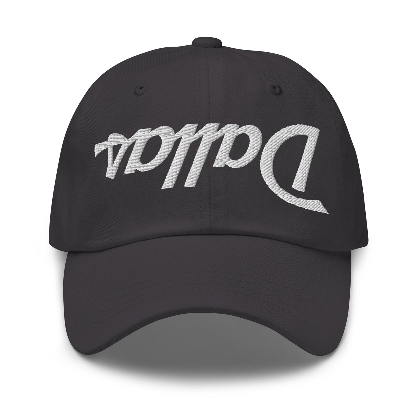 Upside Down Dallas Vintage Sports Script Embroidered Dad Hat Dark Grey