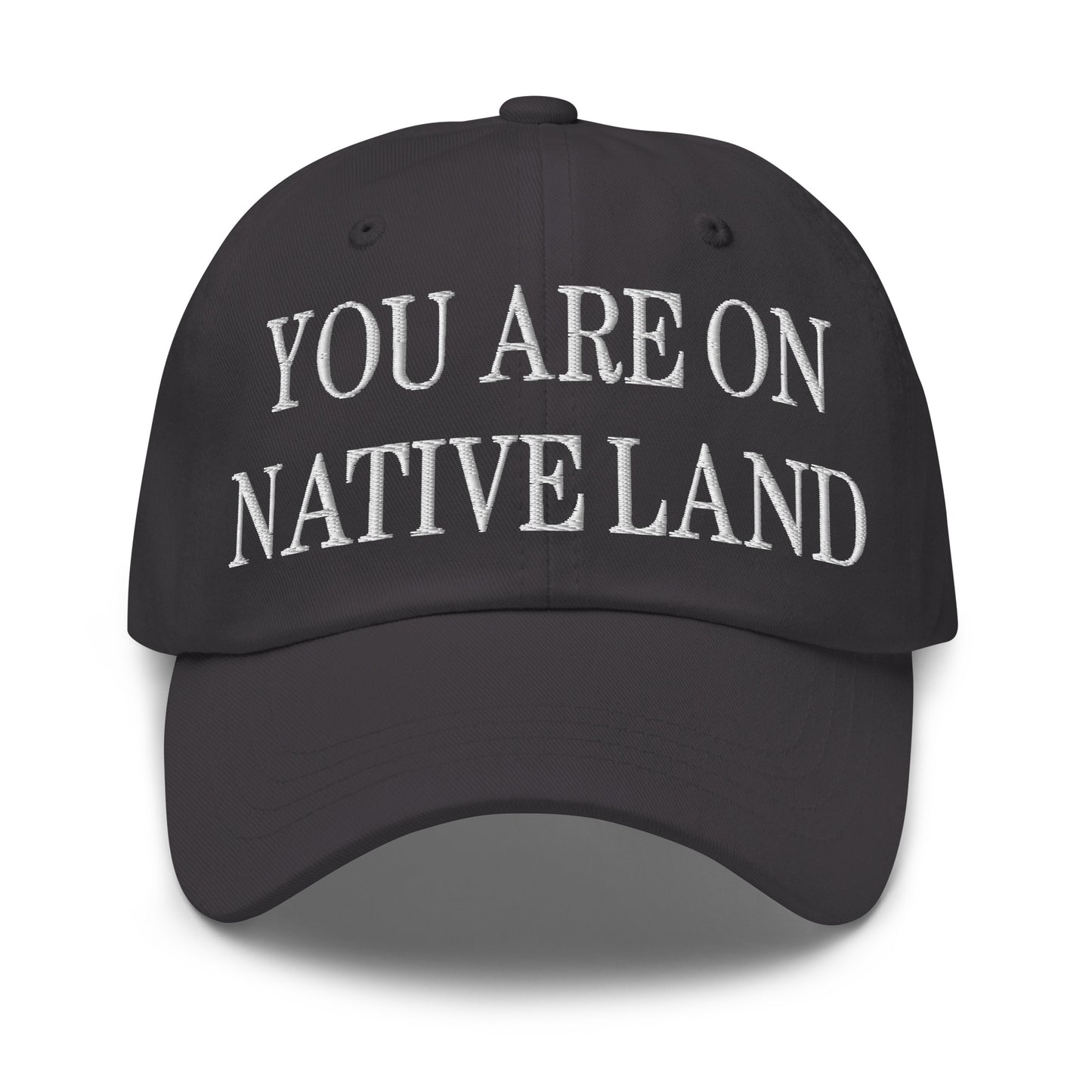 You Are On Native Land Embroidered Dad Hat Dark Grey