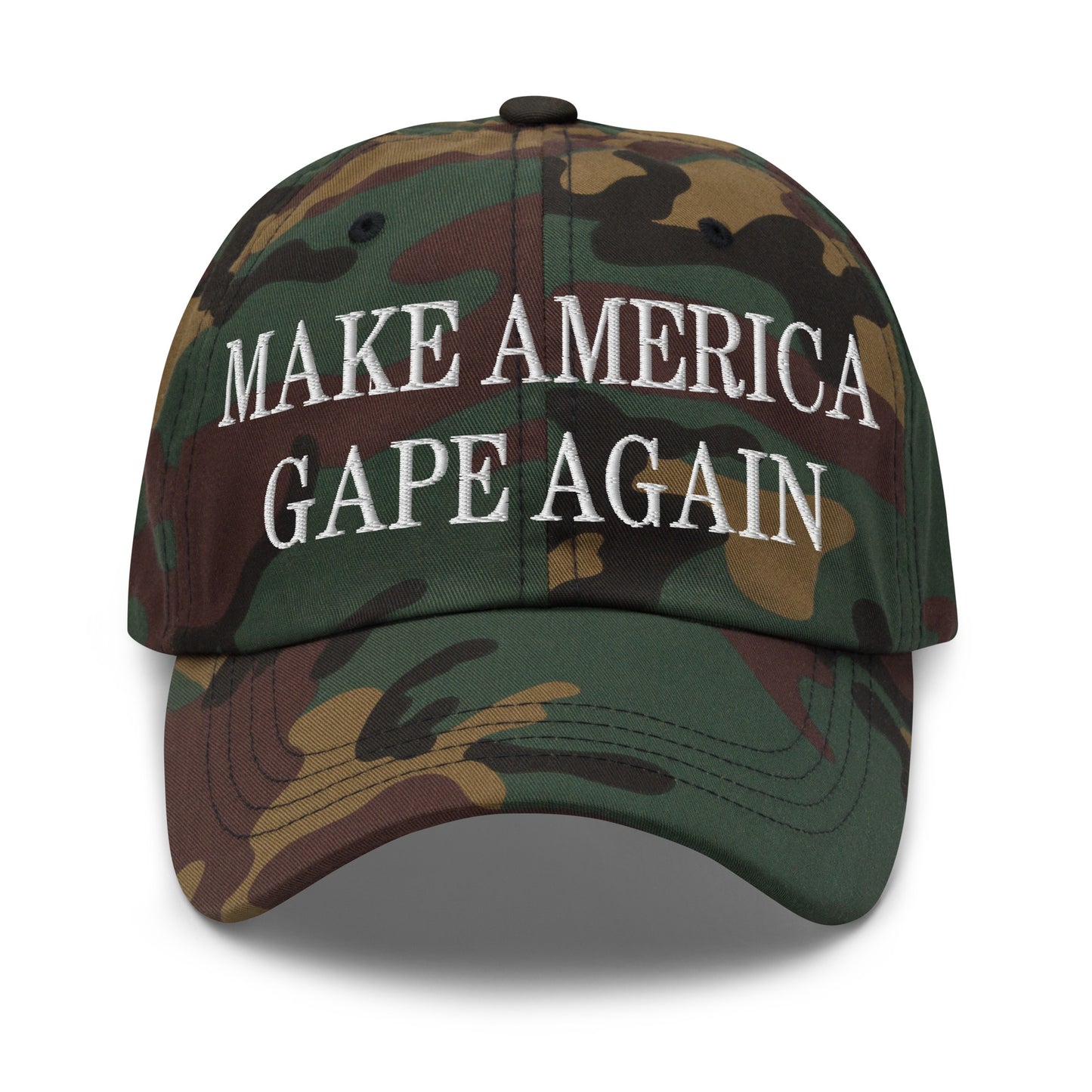 Make America Gape Again Embroidered Dad Hat Green Camo