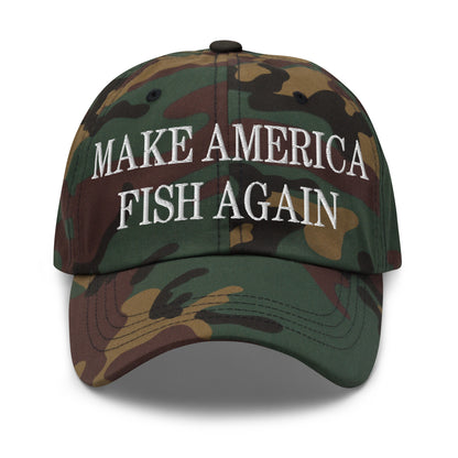 Make America Fish Again Embroidered Dad Hat Green Camo