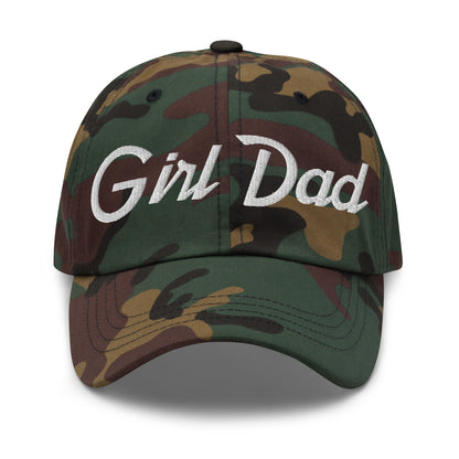 Girl Dad Vintage Sports Script Embroidered Dad Hat Green Camo