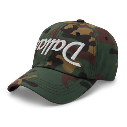 Upside Down Dallas Vintage Sports Script Embroidered Dad Hat Green Camo