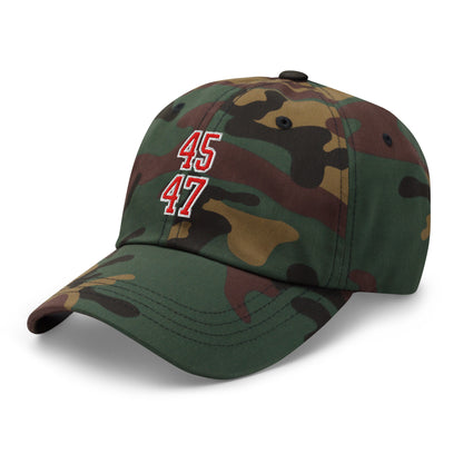 Donald Trump 45-47 Embroidered Dad Hat Red/White Green Camo