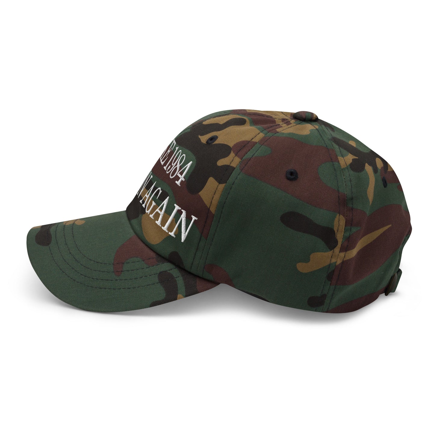 Make 1984 Fiction Again Embroidered Dad Hat Green Camo