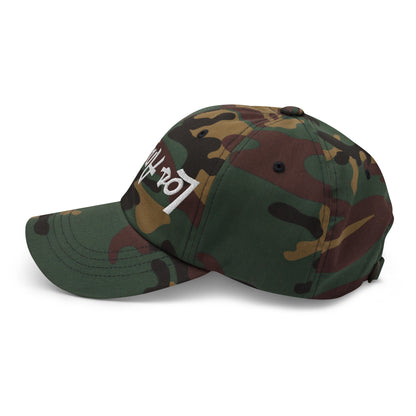 Upside Down Los Angeles LA Vintage Sports Script Embroidered Dad Hat Green Camo