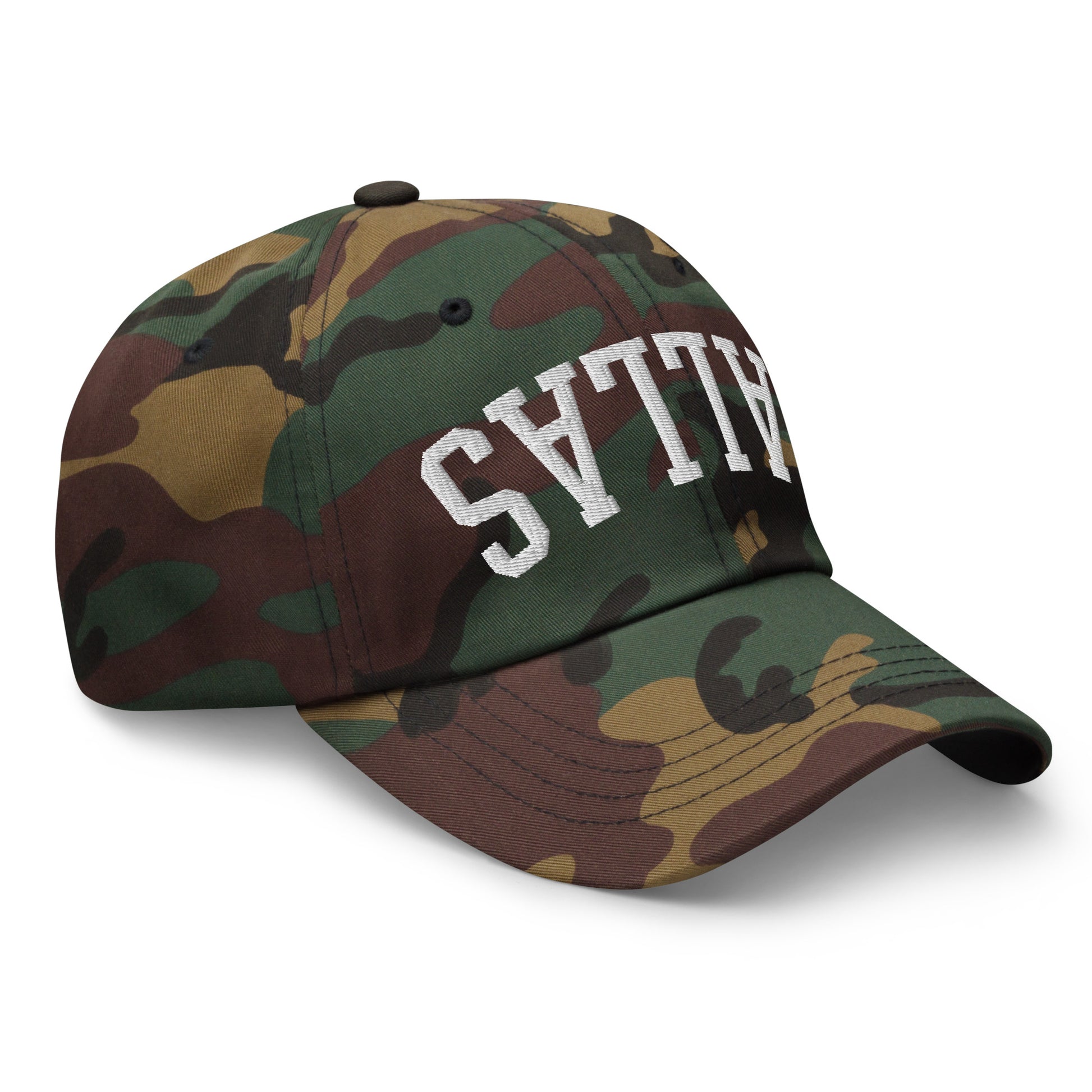 Upside Down Dallas Varsity Letterman Embroidered Dad Hat Green Camo