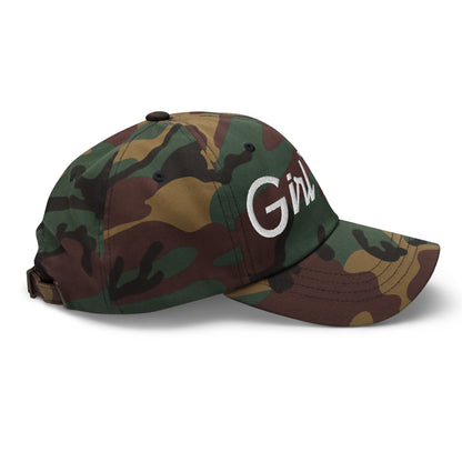 Girl Dad Vintage Sports Script Embroidered Dad Hat Green Camo