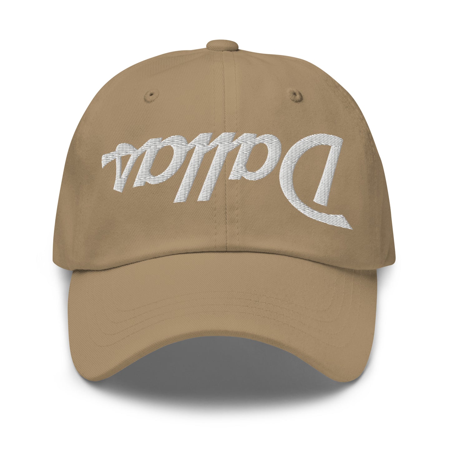 Upside Down Dallas Vintage Sports Script Embroidered Dad Hat Khaki