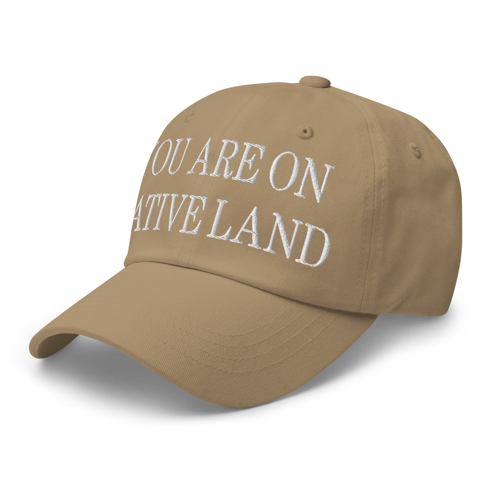 You Are On Native Land Embroidered Dad Hat Khaki