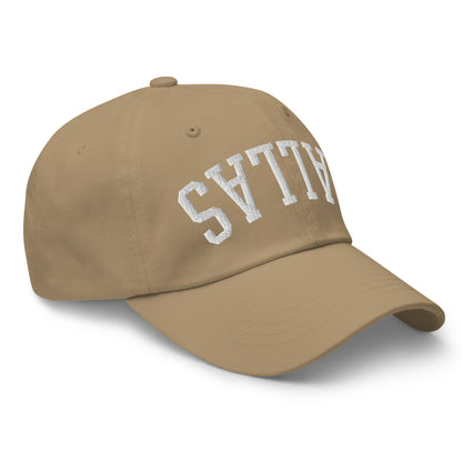 Upside Down Dallas Varsity Letterman Embroidered Dad Hat Khaki