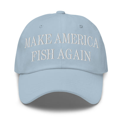 Make America Fish Again Embroidered Dad Hat Light Blue