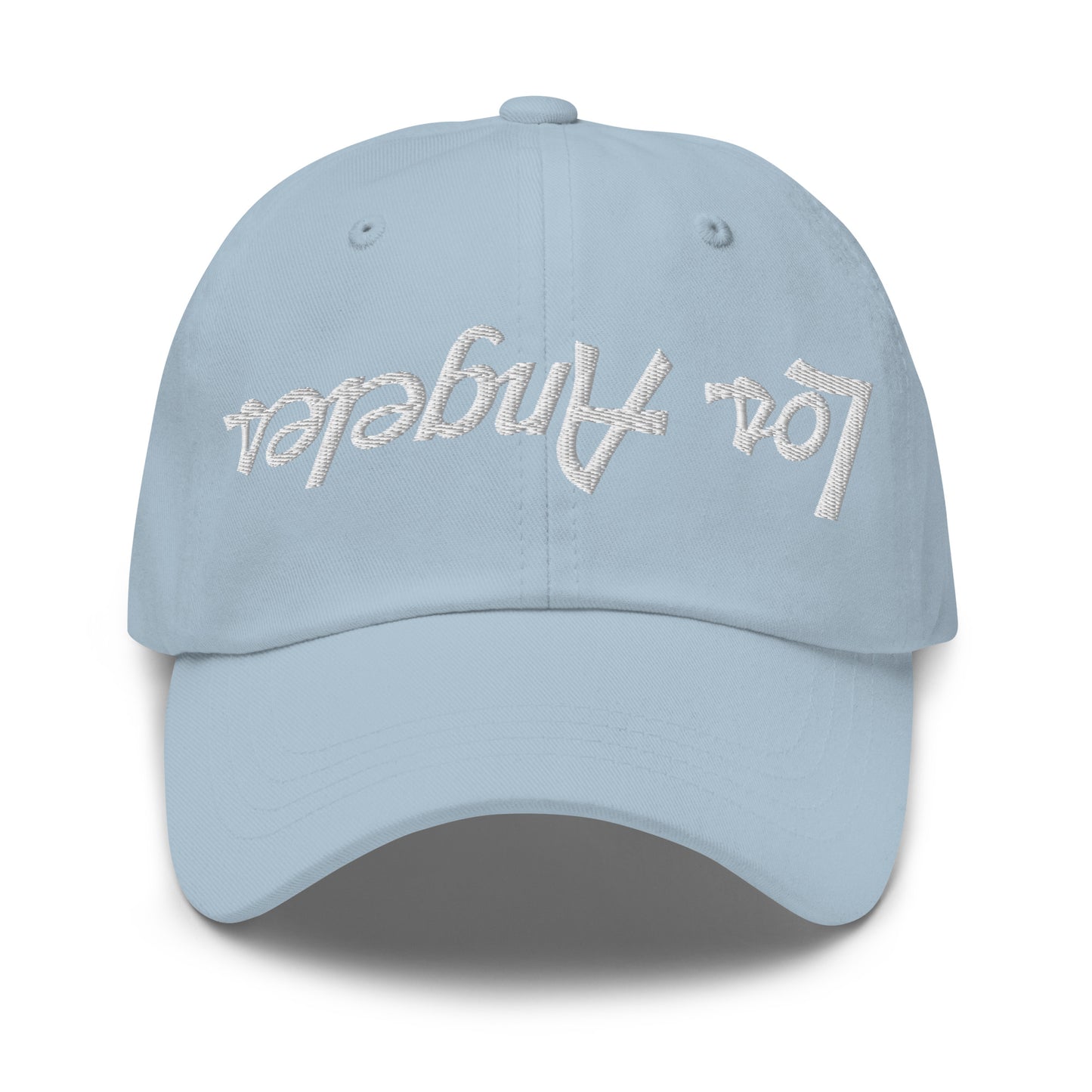 Upside Down Los Angeles LA Vintage Sports Script Embroidered Dad Hat Light Blue