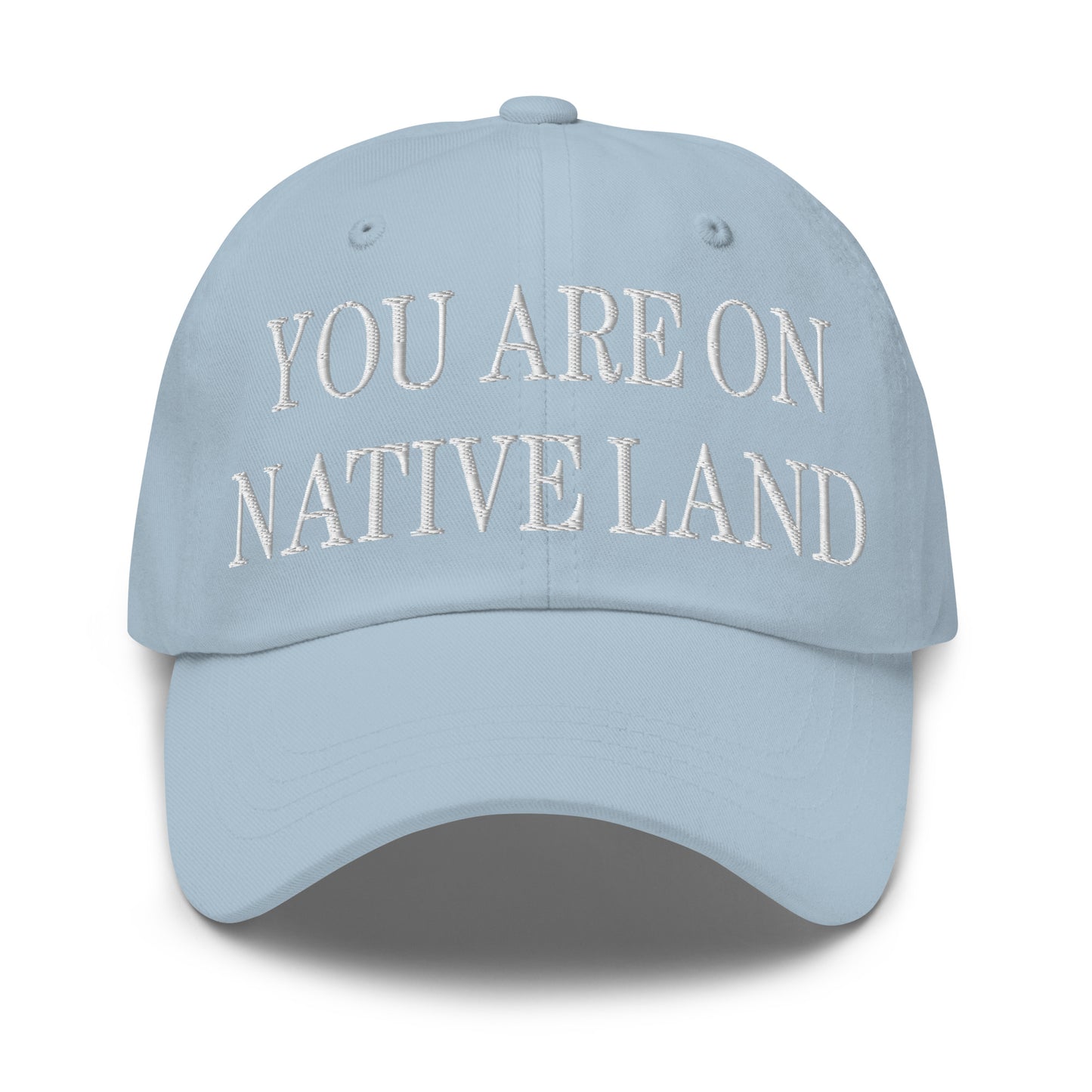 You Are On Native Land Embroidered Dad Hat Light Blue