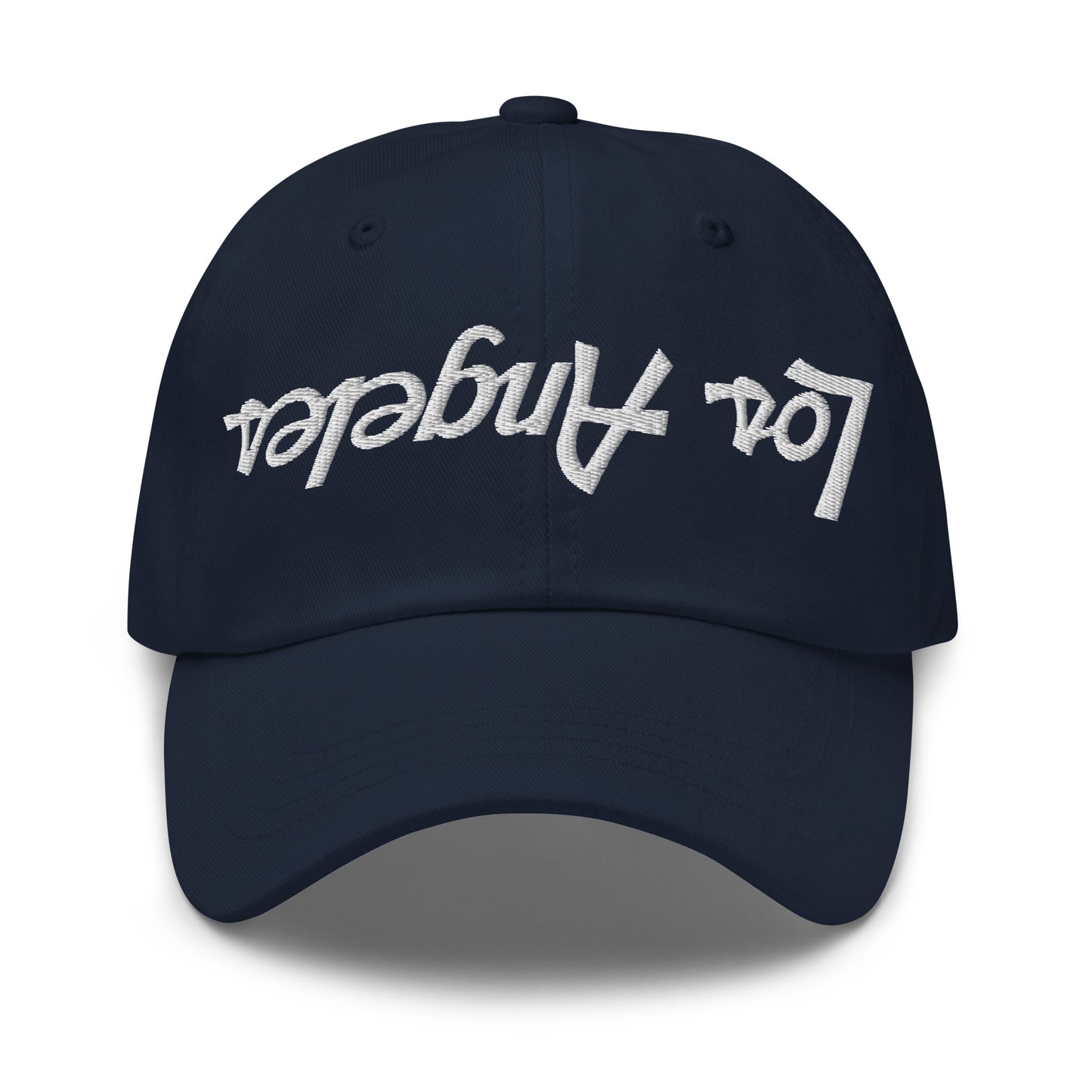 Upside Down Los Angeles LA Vintage Sports Script Embroidered Dad Hat Navy