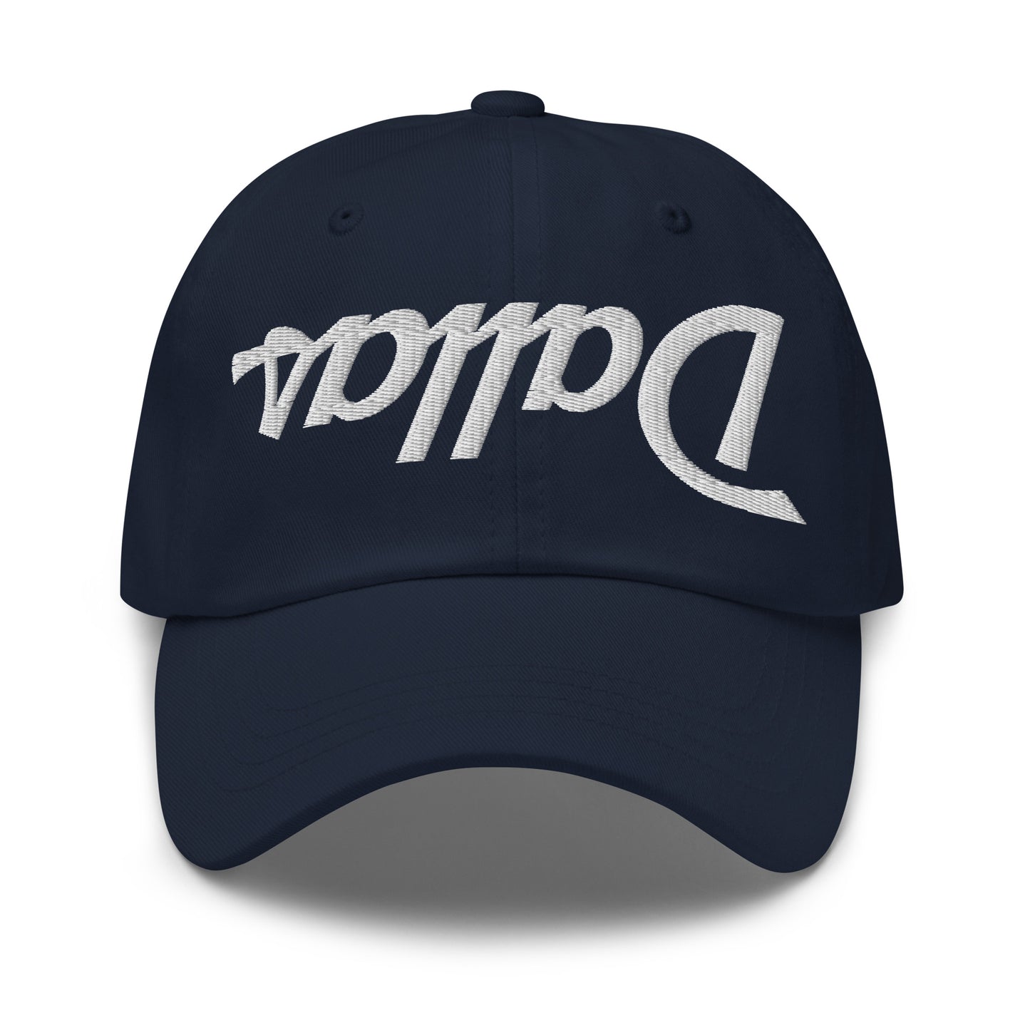 Upside Down Dallas Vintage Sports Script Embroidered Dad Hat Navy