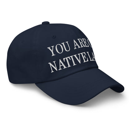 You Are On Native Land Embroidered Dad Hat Navy