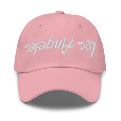 Upside Down Los Angeles LA Vintage Sports Script Embroidered Dad Hat Pink