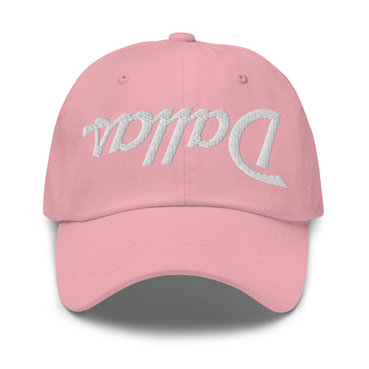 Upside Down Dallas Vintage Sports Script Embroidered Dad Hat Pink