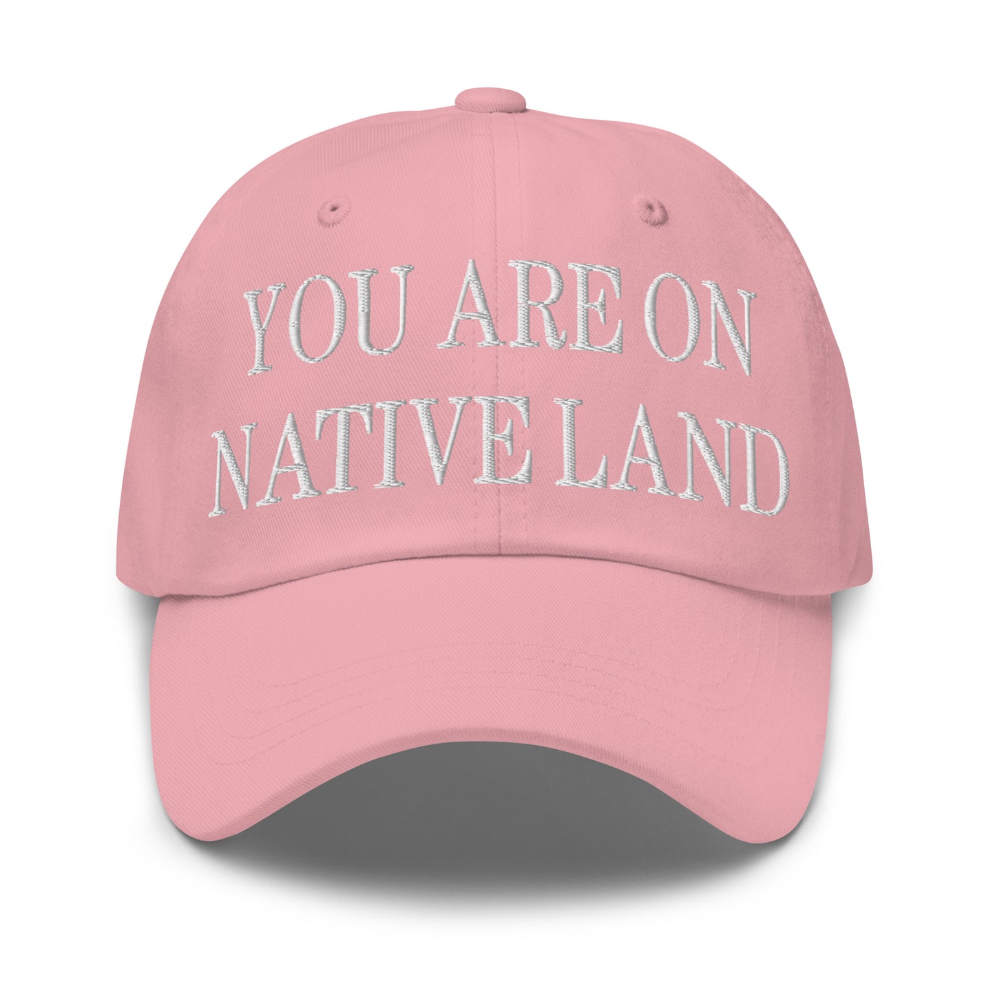 You Are On Native Land Embroidered Dad Hat Pink