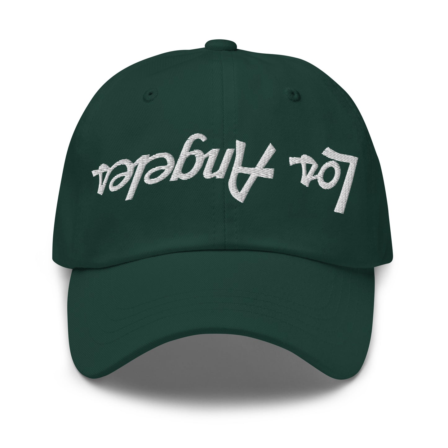 Upside Down Los Angeles LA Vintage Sports Script Embroidered Dad Hat Spruce