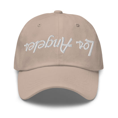 Upside Down Los Angeles LA Vintage Sports Script Embroidered Dad Hat Stone