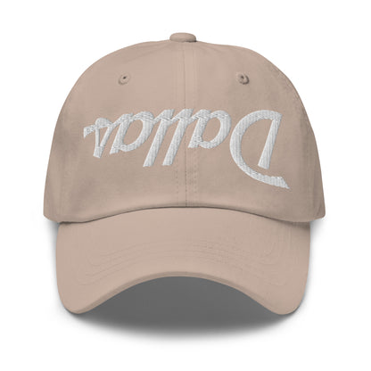 Upside Down Dallas Vintage Sports Script Embroidered Dad Hat Stone