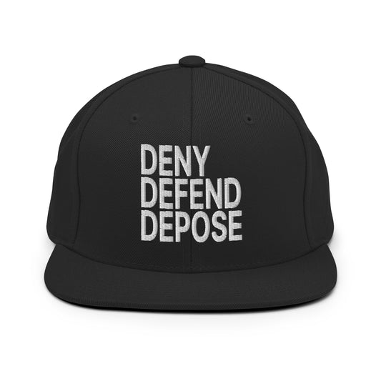 Deny Defend Depose Embroidered Flat Bill Brim Snapback Hat Black