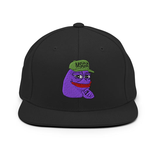 $PURPE Purple Pepe Embroidered Flat Brim Bill Snapback Hat Black