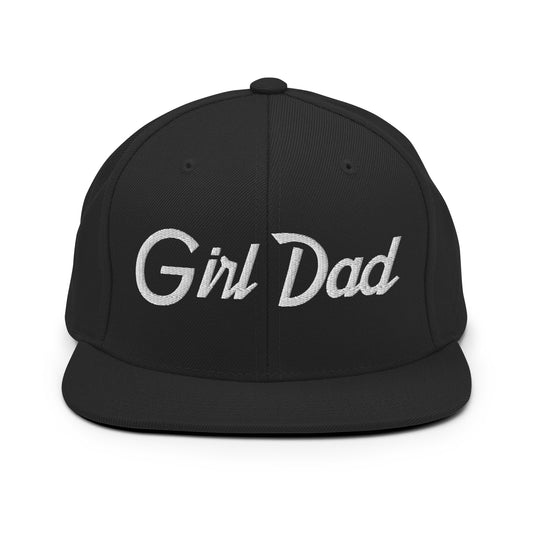 Girl Dad Vintage Sports Script Flat Bill Brim Snapback Hat Black