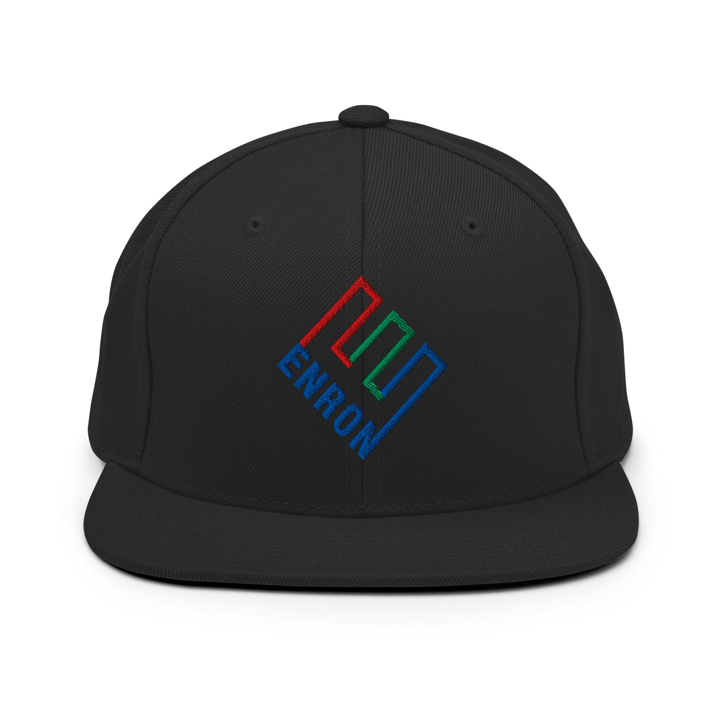 Enron Embroidered Flat Bill Brim Snapback Hat Black