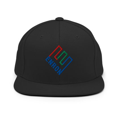 Enron Embroidered Flat Bill Brim Snapback Hat Black