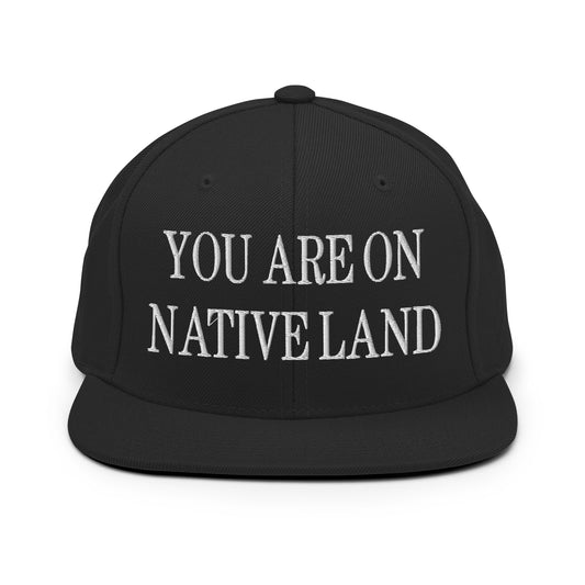 You Are On Native Land Embroidered Flat Bill Brim Snapback Hat Black