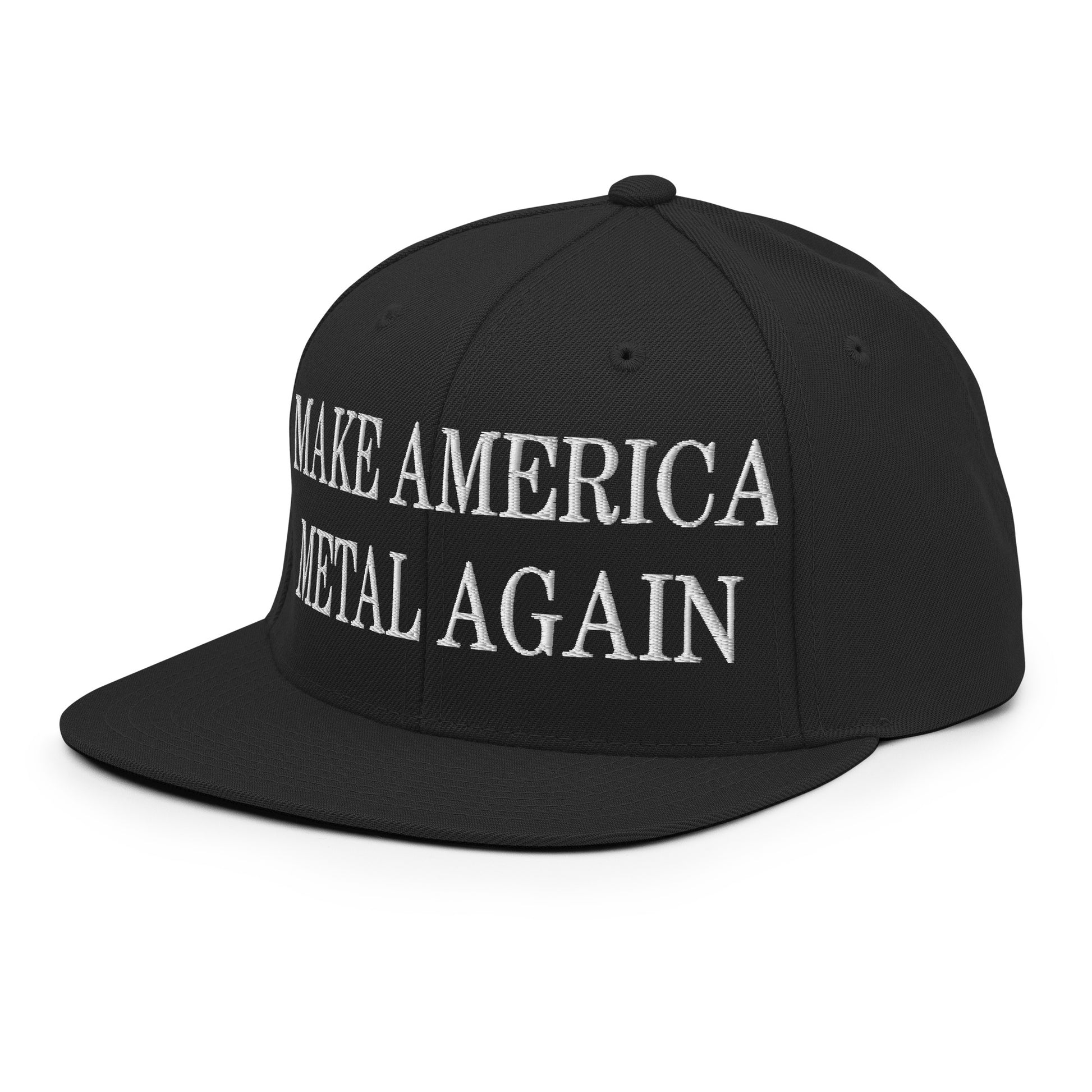 Make America Metal Again Embroidered Flat Bill Brim Snapback Hat Black