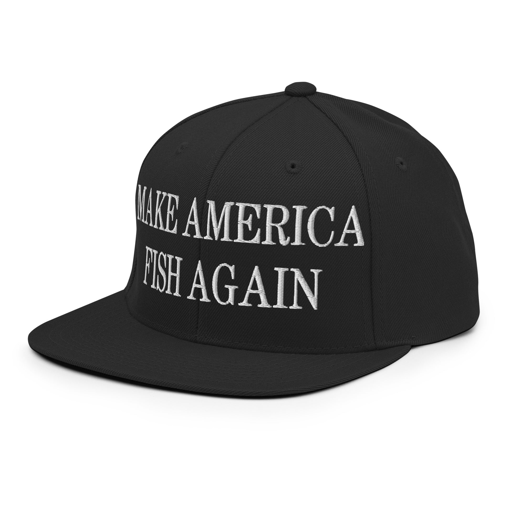 Make America Fish Again Embroidered Flat Bill Brim Snapback Hat Black