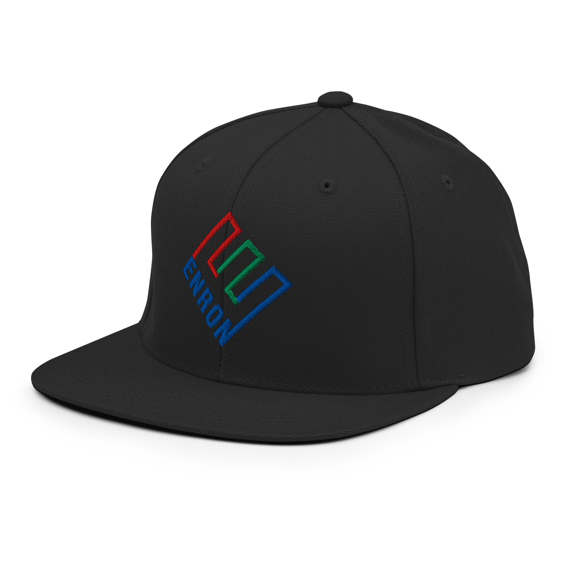 Enron Embroidered Flat Bill Brim Snapback Hat Black