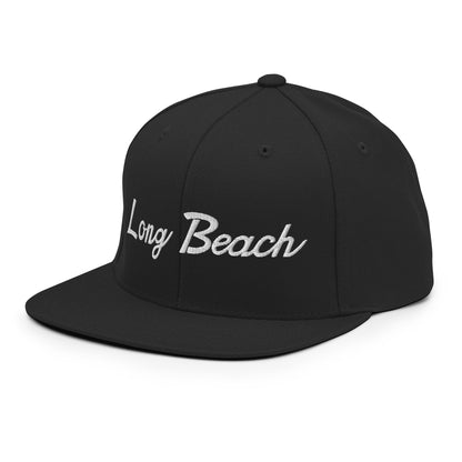 Long Beach II Script Snapback Hat Black