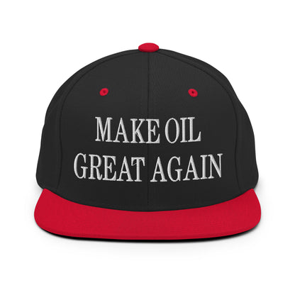 Make Oil Great Again Embroidered Flat Bill Brim Snapback Hat Black Red