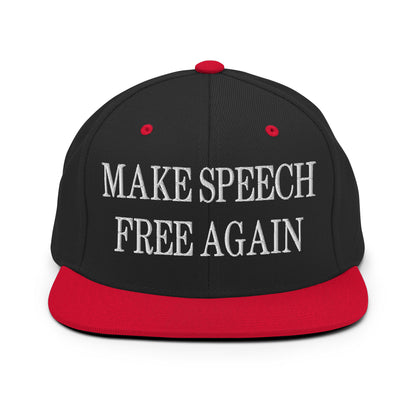 Make Speech Free Again Embroidered Flat Bill Brim Snapback Hat Black Red