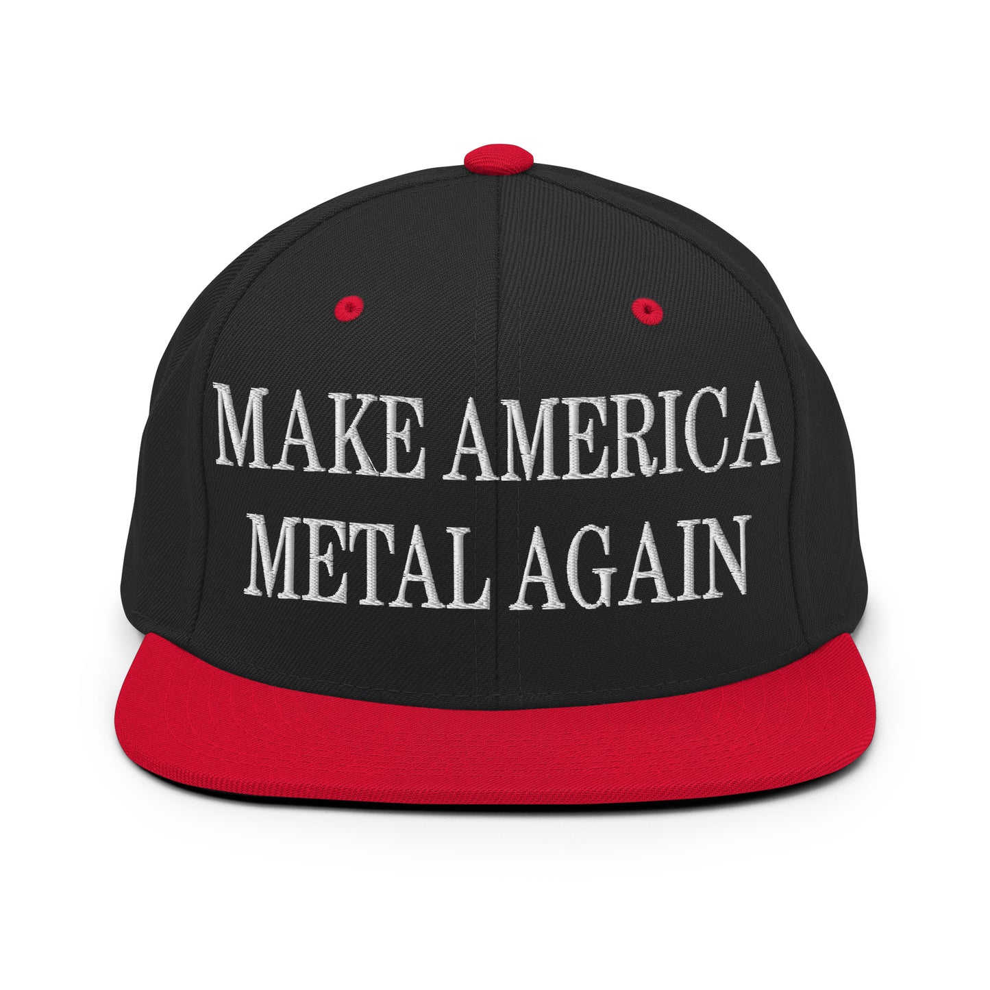 Make America Metal Again Embroidered Flat Bill Brim Snapback Hat Black Red